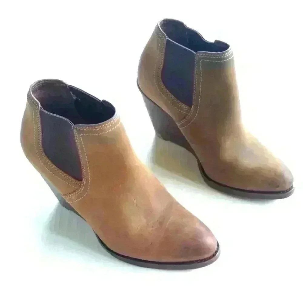 COLE HAAN Balthasar Brown Leather Wedge Ankle Booties